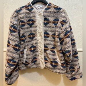 Lalavon Aztec Southwest Button up Teddy Jacket Size Large Cabincore